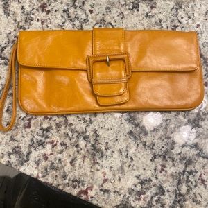 Hobo mustard yellow wristlet clutch